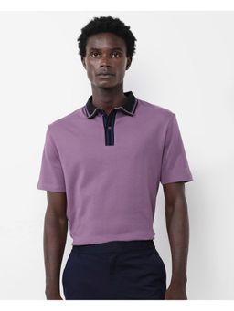 Rare Rabbit - Territ Dusky Purple Plain Regular Fit Polo T-Shirt