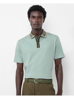 Rare Rabbit - Territ Dusky Turquoise Plain Regular Fit Polo T-Shirt
