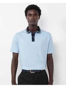 Rare Rabbit - Territ Light Blue Plain Regular Fit Polo T-Shirt