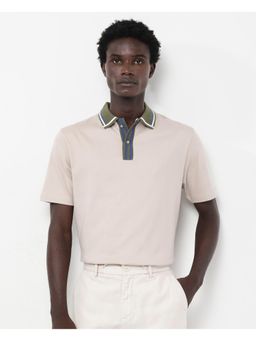 Rare Rabbit - Territ Beige Plain Regular Fit Polo T-Shirt