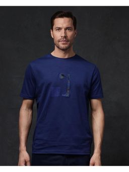 Rare Rabbit - Tezo Navy Blue Embroidered Regular Fit T-Shirt