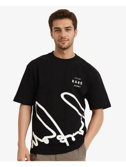 Rare Rabbit - Ther Black Graphic Print Oversized Fit T-Shirt