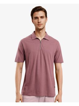 Rare Rabbit - Thero Dusky Pink Solid Regular Fit Polo T-Shirt