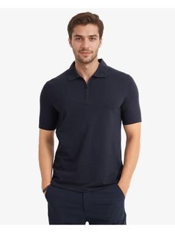 Rare Rabbit - Thero Navy Blue Plain Regular Fit Polo T-Shirt
