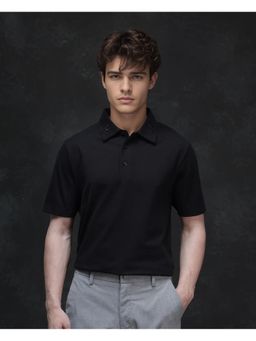 Rare Rabbit - Theron Black Plain Regular Fit Polo T-Shirt