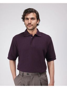Rare Rabbit - Tom Dark Purple Textured Oversized Fit Polo T-Shirt