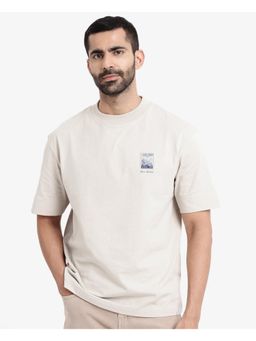 Rare Rabbit - Trams Beige Graphic Print Oversized Fit T-Shirt