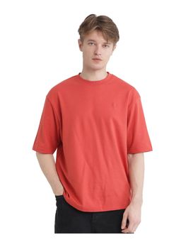 Rare Rabbit - Trez Dusky Red Embroidered Oversized Fit T-Shirt