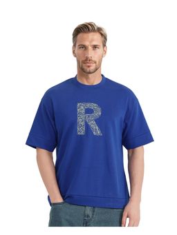 Rare Rabbit - Vexi Blue Embroidered Oversized Fit T-Shirt