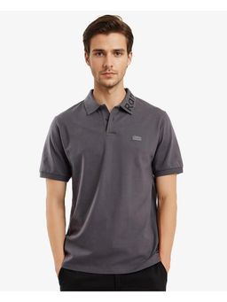 Rare Rabbit - Vinc Dark Grey Plain Regular Fit Polo T-Shirt