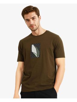 Rare Rabbit - Well Dusky Green Graphic Print Regular Fit T-Shirt