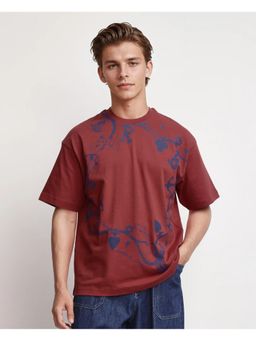 Rare Rabbit - Xab Pastel Red Graphic Print Oversized Fit T-Shirt