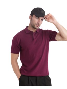 Rare Rabbit - Xas Wine Textured Regular Fit Polo T-Shirt