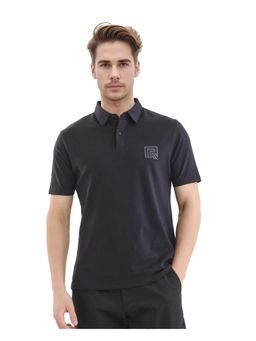 Rare Rabbit - Yobo Navy Blue Plain Regular Fit Polo T-Shirt