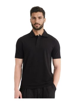 Rare Rabbit - Zeni Black Plain Regular Fit Polo T-Shirt