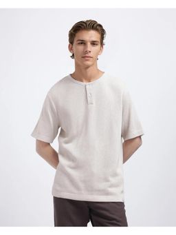 Rare Rabbit - Zeph Beige Textured Boxy Fit T-Shirt