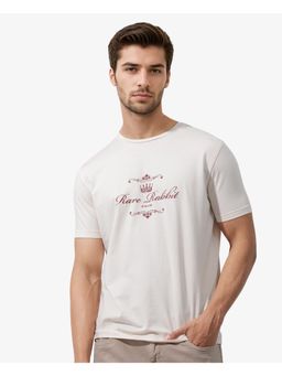 Rare Rabbit - Zeus Beige Graphic Print Regular Fit T-Shirt
