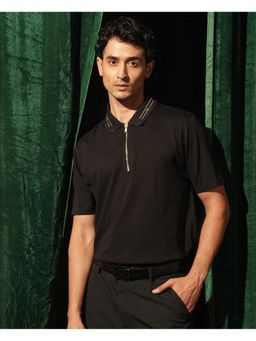 Rare Rabbit - Zire Black Plain Regular Fit Polo T-Shirt