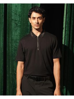 Rare Rabbit - Zire 1 Black Plain Regular Fit Polo T-Shirt