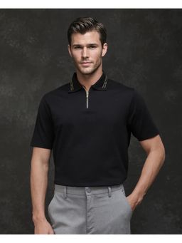 Rare Rabbit - Zire 25 Black Plain Regular Fit Polo T-Shirt