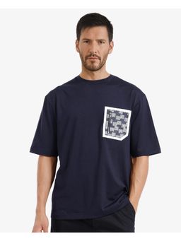 Rare Rabbit - Zobo Navy Blue Monogram Print Oversized Fit T-Shirt