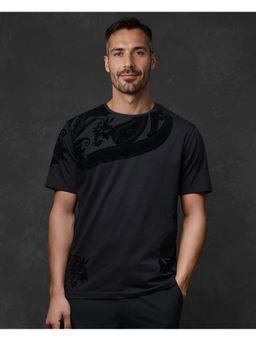 Rare Rabbit - Zuron Black Paisley Print Regular Fit T-Shirt