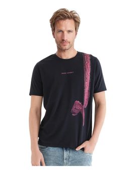 Rare Rabbit - Zyra Navy Blue Abstract Print Regular Fit T-Shirt