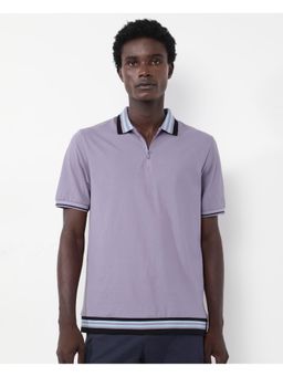 Rare Rabbit - Zyte Dusky Purple Plain Regular Fit Polo T-Shirt