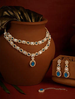 Zaveri Pearls - Blue Stones Diamonds Layered Jewellery Set