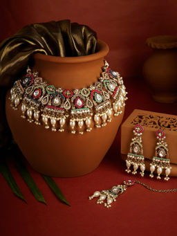 Zaveri Pearls - Multicolour Stones Beads Drop Jewellery Set
