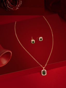 Zaveri Pearls - Green Cubic Zirconia Minimal Jewellery Set