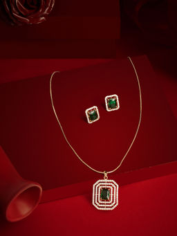 Zaveri Pearls - Green Cubic Zirconia Modern Jewellery Set