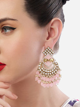Zaveri Pearls - Pink Stones Beads Kundan Elephant Ethnic Dangle Earrings