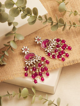 Zaveri Pearls - Rani Pink Stones Beads Horse Design Ethnic Dangle Earrings