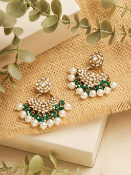 Zaveri Pearls - Green Cluster Beads Kundan Tone Dangler Earrings