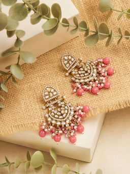 Zaveri Pearls - Pink Cluster Beads Kundan and Diamonds Dangler Earrings