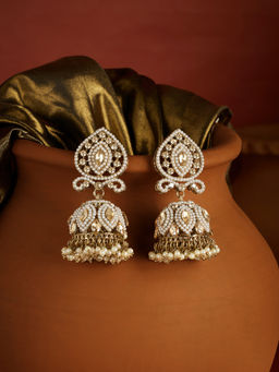 Zaveri Pearls - Gold Tone Dazzling Stones Pearls Jhumka Earrings