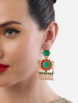 Zaveri Pearls - Green Stones and Beads Ethnic Dangler Earrings