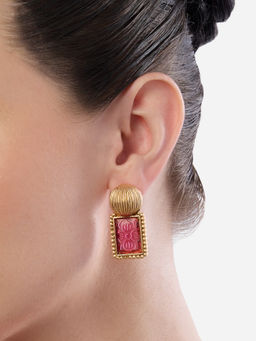 Zaveri Pearls - Pink Stone Fusion Style Earrings