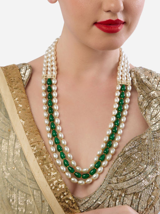 Zaveri Pearls Green Beaded Multilayer Necklace