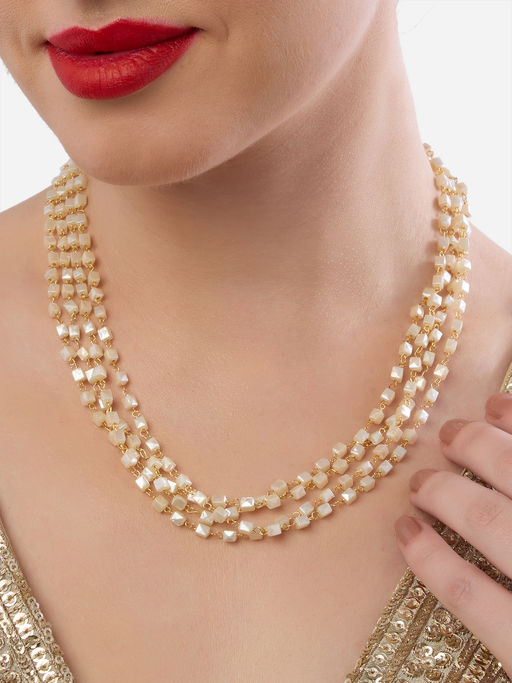 Zaveri Pearls White Dazzling Square Beads Multistrand Necklace