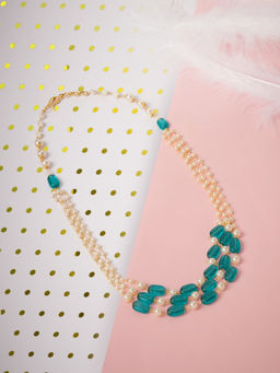 Zaveri Pearls - Peacock Green Beads and Pearls Multi Layer Necklace