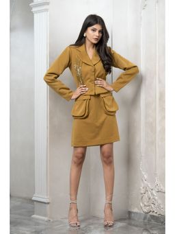 Label Swish - Bloom Brown Embellished Blazer and Skirt (Set of 2)