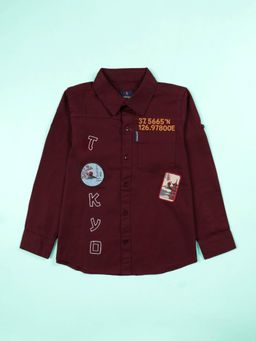 KiddoPanti - Boys Full Sleeve Cotton Shirt With Pocket - Maroon