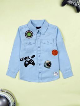 KiddoPanti - Boys Full Sleeve Cotton Shirt With Pocket - Blue