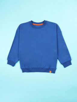 KiddoPanti - Boys Solid Fleece Round Neck Full Sleeve Sweatshirt - Blue