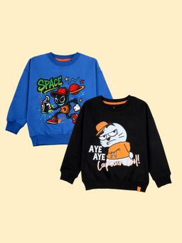 KiddoPanti - Boys Fleece Printed Round Neck Sweatshirt - Multi-Color (Pack of 2)