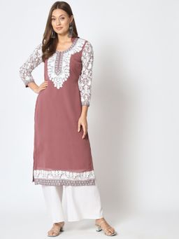 Zamour - Unstitched Faux Georgette Mauve Kurta Fabric with Embroidered for Women
