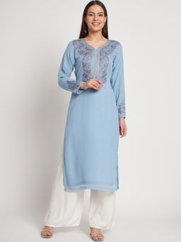 Zamour - Unstitched Faux Georgette Blue Kurta Fabric with Embroidered for Women