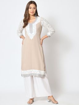 Zamour - Unstitched Faux Georgette Ivory Kurta Fabric with Embroidered for Women